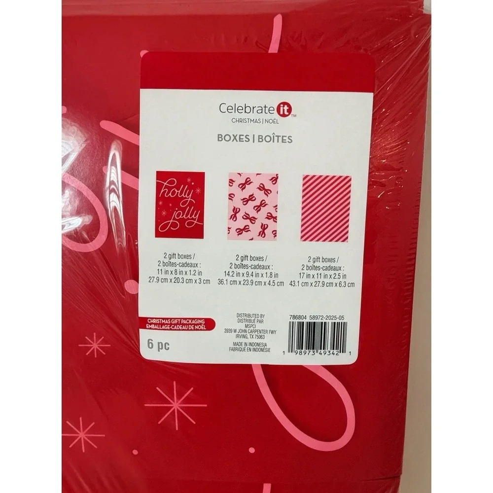 Celebrate It Christmas Gift Boxes Holly Jolly Foil 6 Pc Elegant New Sealed